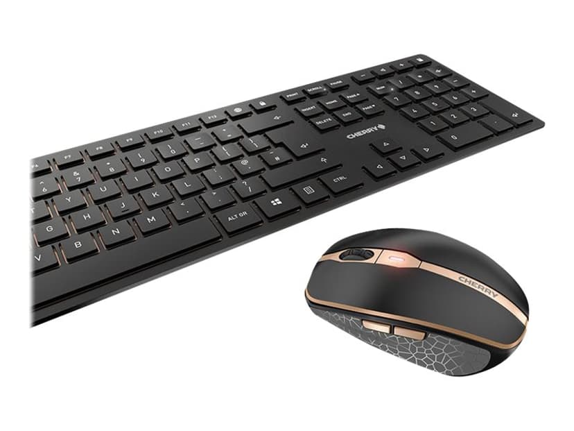Cherry DW 9100 SLIM tastatur Mus inkludert Universell RF trådløs + Bluetooth Nordisk Sort Trådløs Cherry SX Nordisk