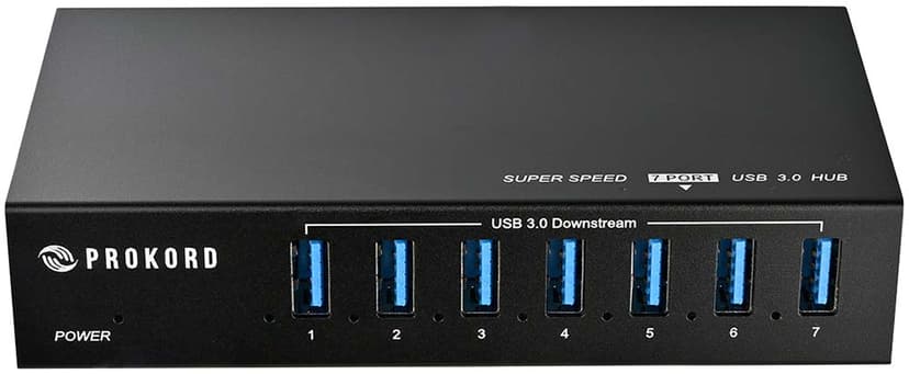 Prokord USB 3.0 Hub 7-Port Pro Metal USB 3.2 Gen 1 (3.1 Gen 1) Type-A USB 3.2 Gen 1 (3.1 Gen 1) Type-A