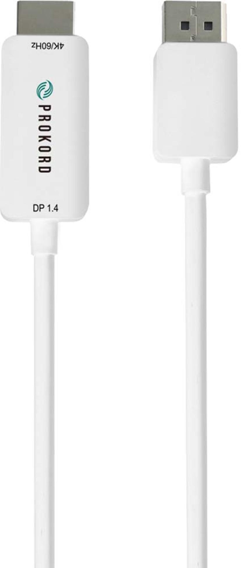 Prokord DisplayPort til HDMI-kabel – 4K @ 60 Hz 1.5m 1.5m HDMI DisplayPort HDMI Hvit