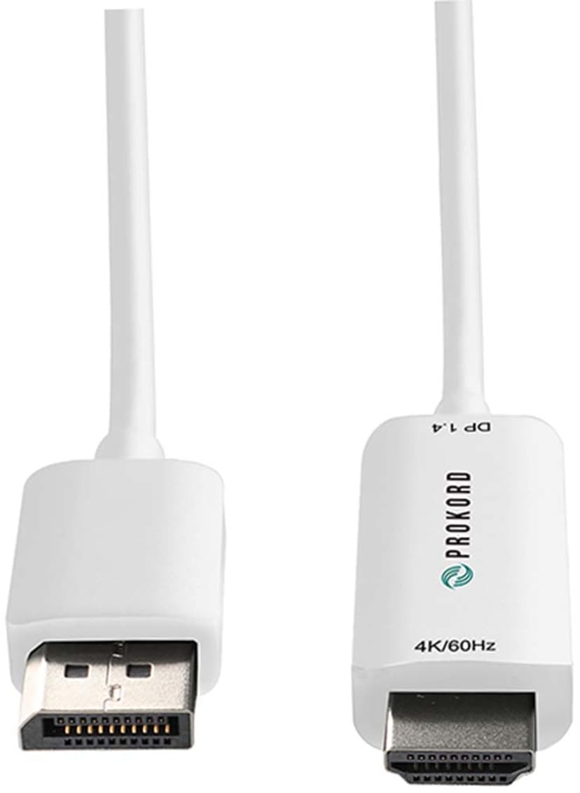 Prokord DisplayPort til HDMI-kabel – 4K @ 60 Hz 1.5m 1.5m HDMI DisplayPort HDMI Hvit