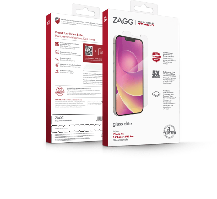 Zagg Invisibleshield Glass Elite iPhone 13, iPhone 13 Pro, iPhone 14, iPhone 16e, iPhone 17e
