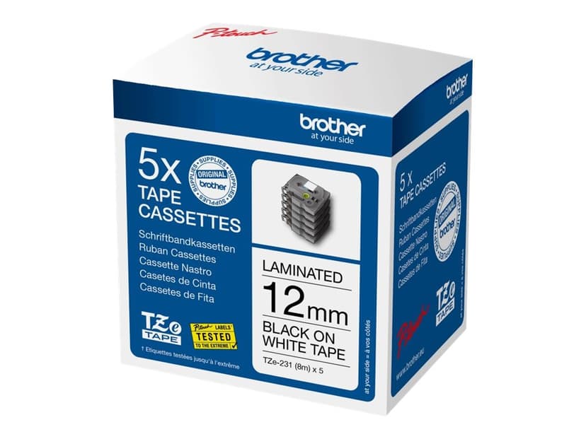 Brother Tape 12mm TZe-231 Svart/Vit 5-Pack