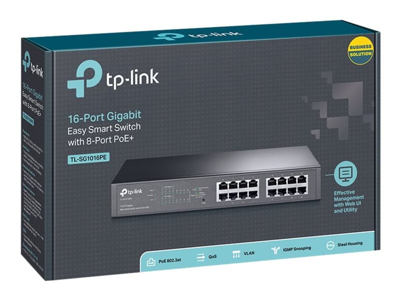TP-Link TL-SG1016PE nätverksswitchar hanterad L2 Gigabit Ethernet (10/100/1000) Strömförsörjning via Ethernet (PoE) stöd Svart