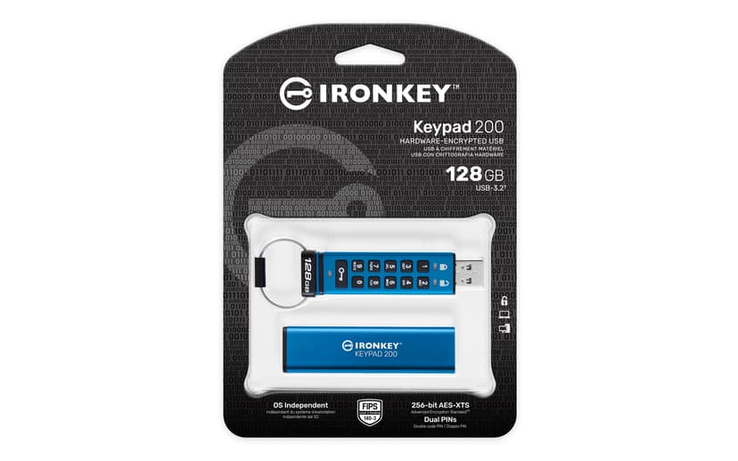 Kingston Ironkey Keypad 200 128GB USB-A Sininen