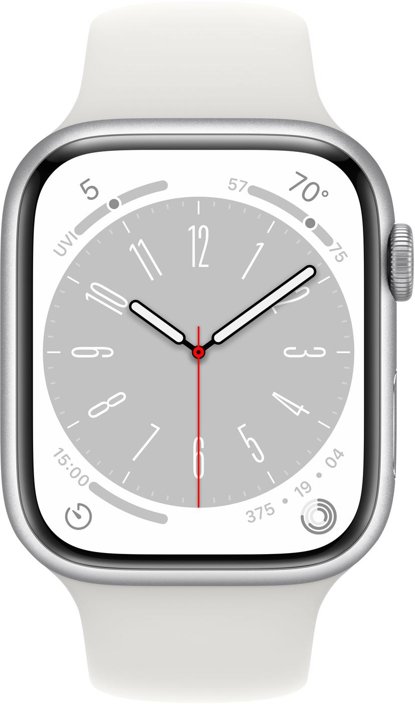 Apple Watch Series 8 GPS + Cellular, 45mm Silver Aluminium Case with White Sport Band