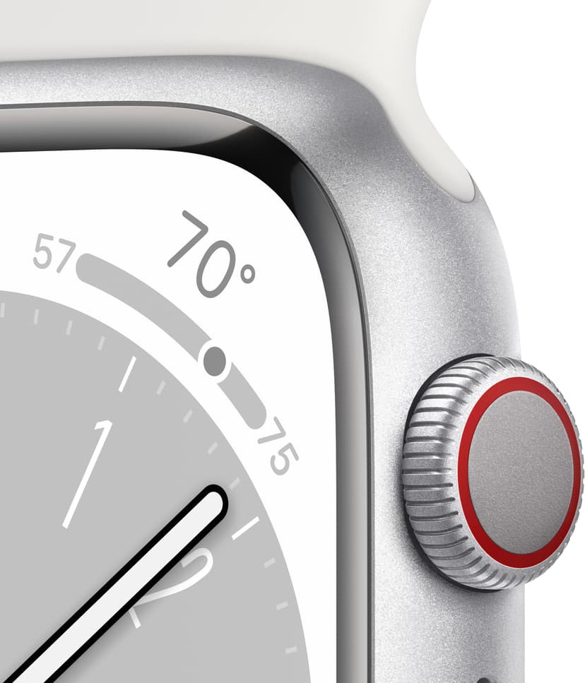 Apple Watch Series 8 GPS + Cellular, 45mm Silver Aluminium Case with White Sport Band
