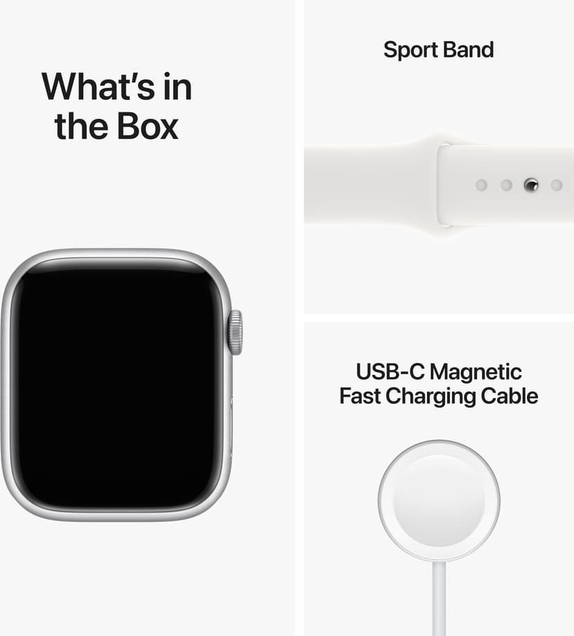 Apple Watch Series 8 GPS + Cellular, 45mm Silver Aluminium Case with White Sport Band