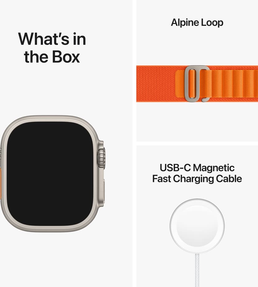 Apple Watch Ultra GPS + Cellular, 49mm Titanium Case with Orange Alpine Loop Small Titan