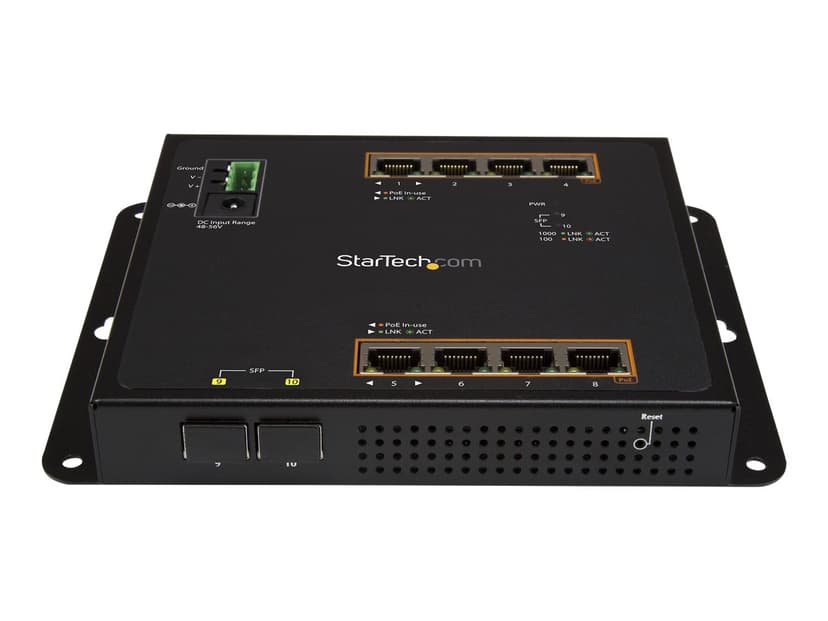Startech StarTech.com Industrial 8 Port Gigabit PoE+ Switch met 2 SFP MSA Slots - 30W - Robuuste GbE L2 Managed Switch - Rugged High Power Gigabit Ethernet Netwerk Switch IP-30/-40C tot +75C