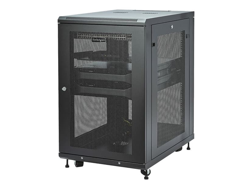 Startech StarTech.com 4 Post 18U Netwerkkast, Vergrendelbare 19" Patchkast voor Computer / AV / IT / Data Apparatuur, Server Rack voor Bureau/Thuis met Wielen & Verstelbare Montagerails