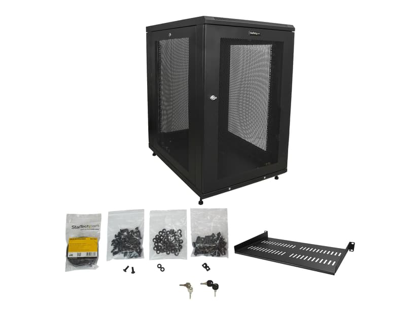 Startech StarTech.com 4 Post 18U Netwerkkast, Vergrendelbare 19" Patchkast voor Computer / AV / IT / Data Apparatuur, Server Rack voor Bureau/Thuis met Wielen & Verstelbare Montagerails