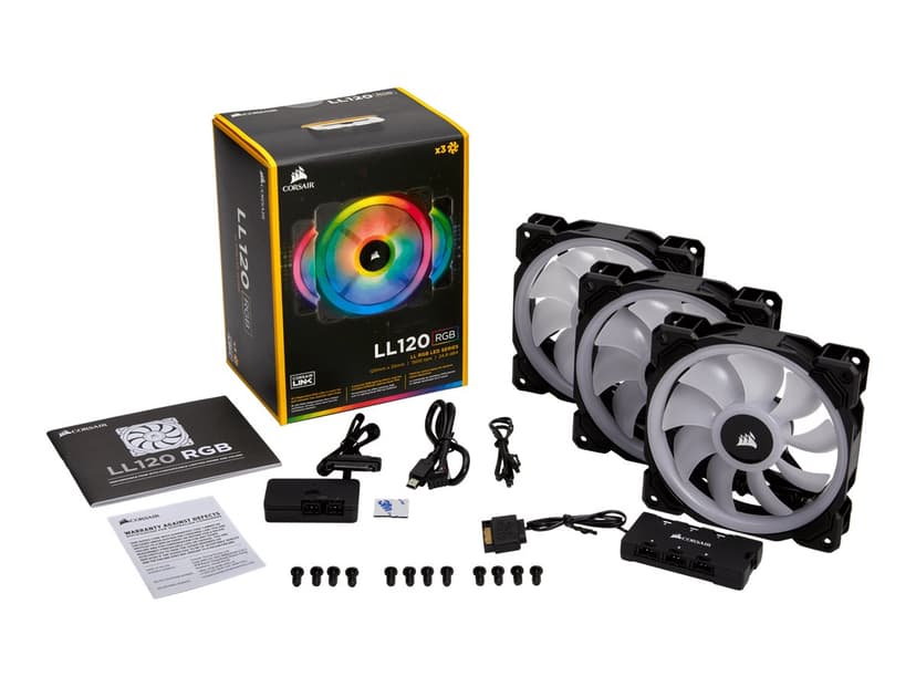 Corsair LL120 RGB PWM Triple P + Lightning Node PRO Vifte Hvit, Sort