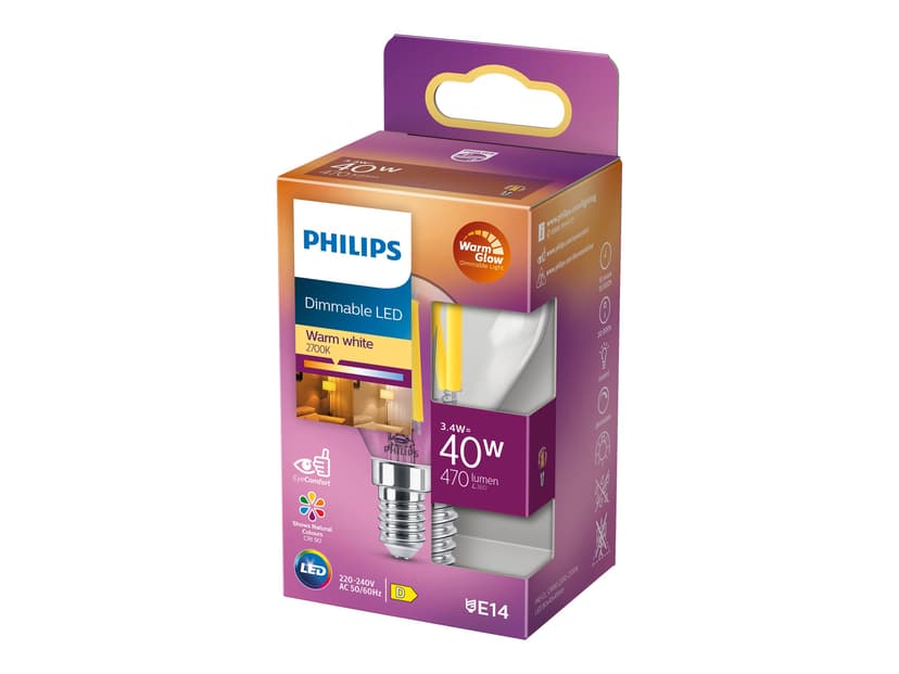 Philips LED E14 Globe Clear 3.4W (40W) 470 Lumen
