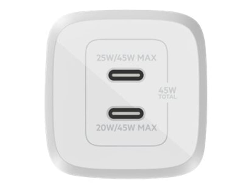 Belkin 45w PD PPD Dual USB-C Gan Charger Hvit