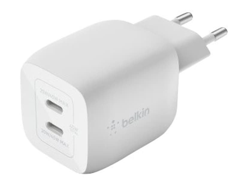 Belkin 45w PD PPD Dual USB-C Gan Charger Hvit