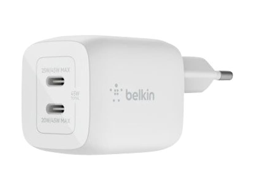 Belkin 45w PD PPD Dual USB-C Gan Charger Hvit