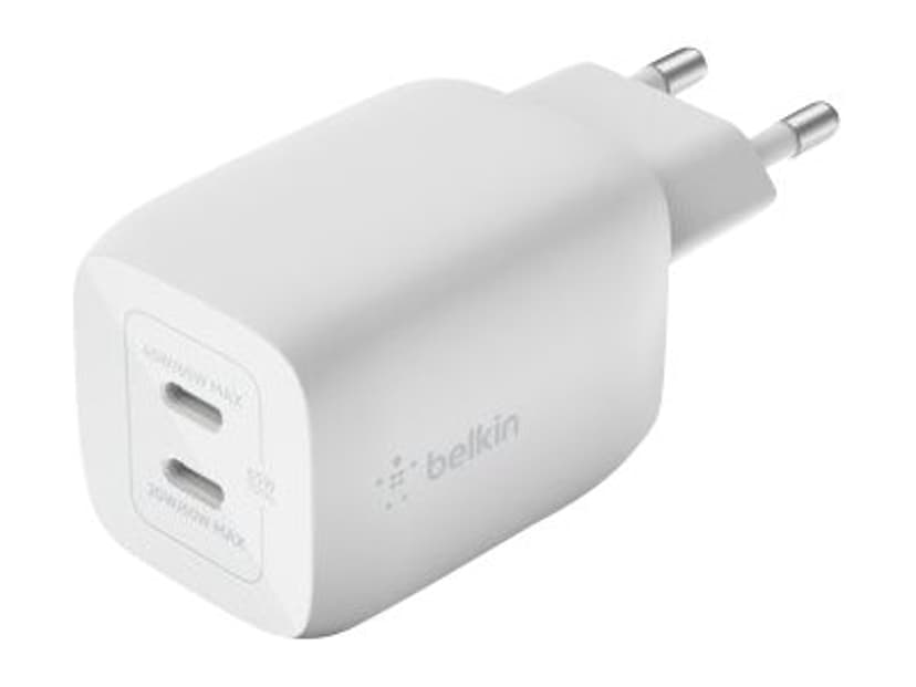 Belkin 65w PD PPS Dual USB-C Gan Charger Valkoinen