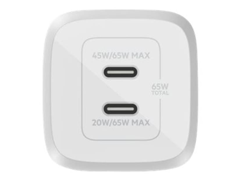 Belkin 65w PD PPS Dual USB-C Gan Charger Hvit
