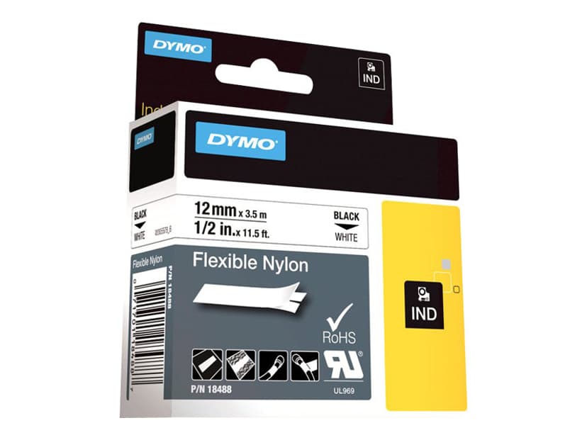 Dymo Tape RhinoPRO Flexibel Nylon 12mm Zwart/Wit