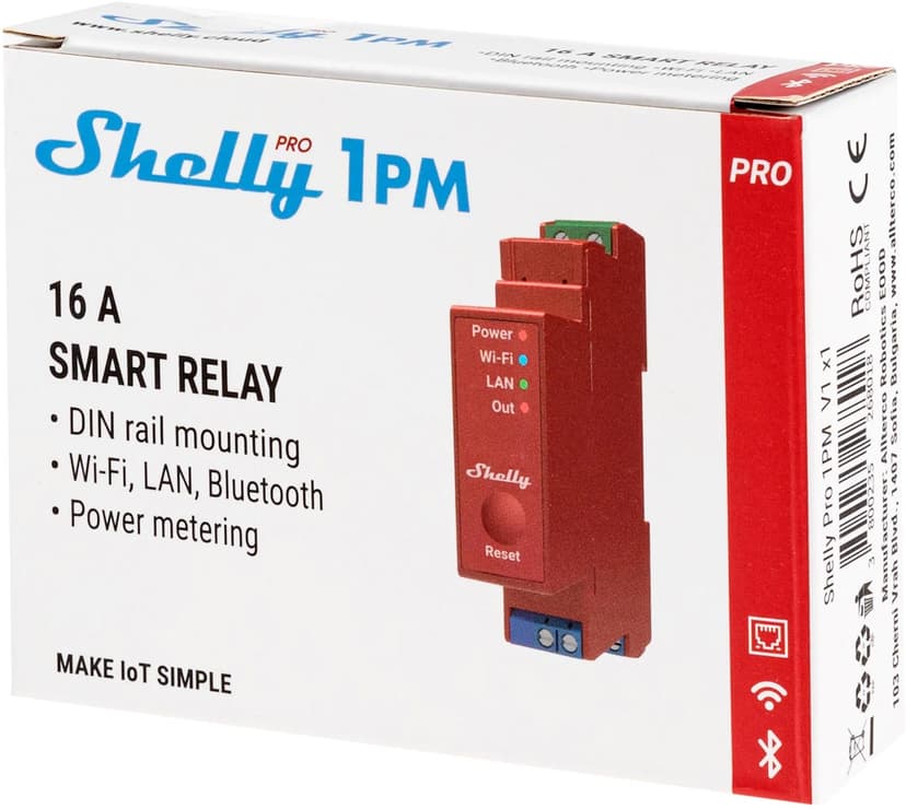 Shelly Pro 1PM DIN WiFi 1-Ch 16A Power Metering Red