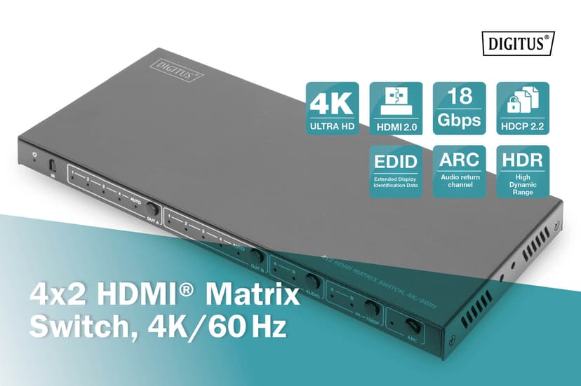 Digitus 4x2 Hdmi Matrix Switch 4k/60hz