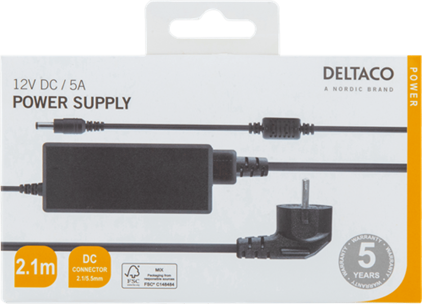 Deltaco PS12-50B virta-adapteri ja vaihtosuuntaaja Sisätila Musta 60W