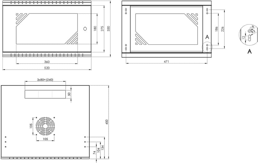 Direktronik Wall Rack 19" 6U 45cm Glass Door Grey