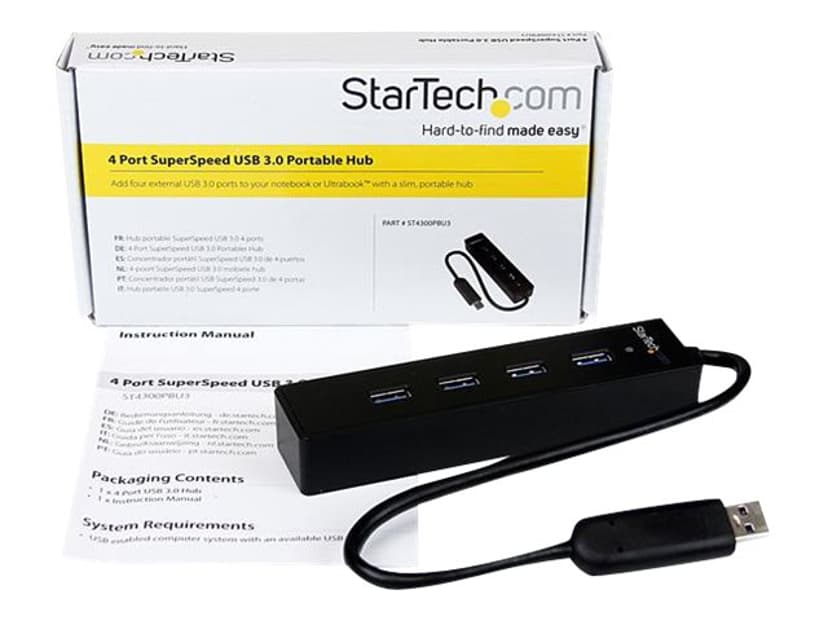 Startech 4 Port Portable SuperSpeed USB 3.0 Hub with Built-in Cable USB 3.2 Gen 1 (3.1 Gen 1) Type-A USB 3.2 Gen 1 (3.1 Gen 1) Type-A