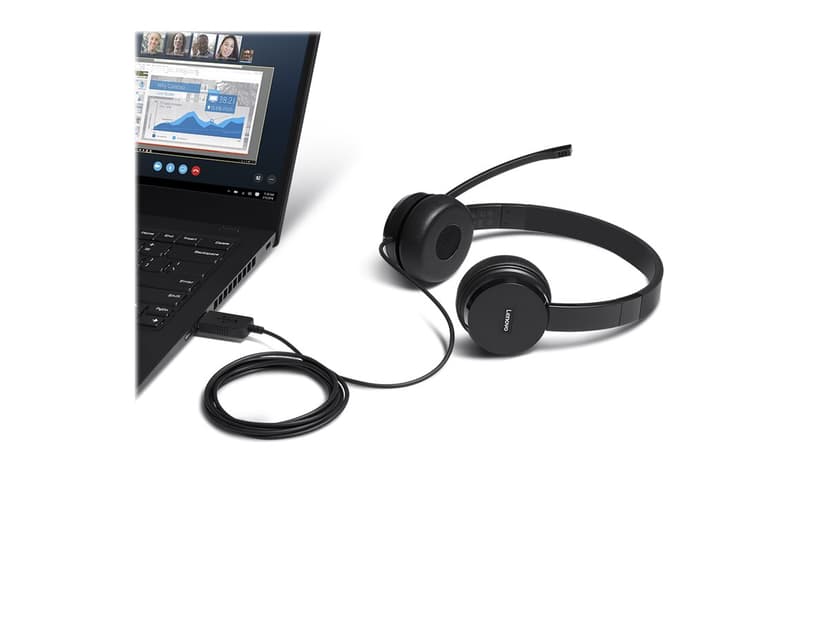 Lenovo 100 USB-stereoheadset CB, FCC, ICES, CE, RCM, VCCI, BSMI KCC, EAC Musta
