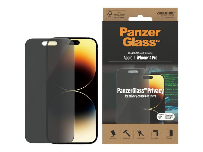 Panzerglass Ultra-wide Fit Privacy skärmskydd iPhone 14 Pro