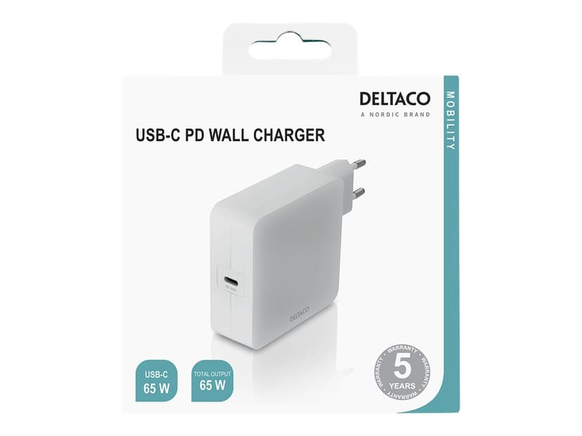 Deltaco USBC-AC140 mobiililaitteen laturi Kannettava tietokone, Älypuhelin, Tabletti Valkoinen AC Sisätila Valkoinen