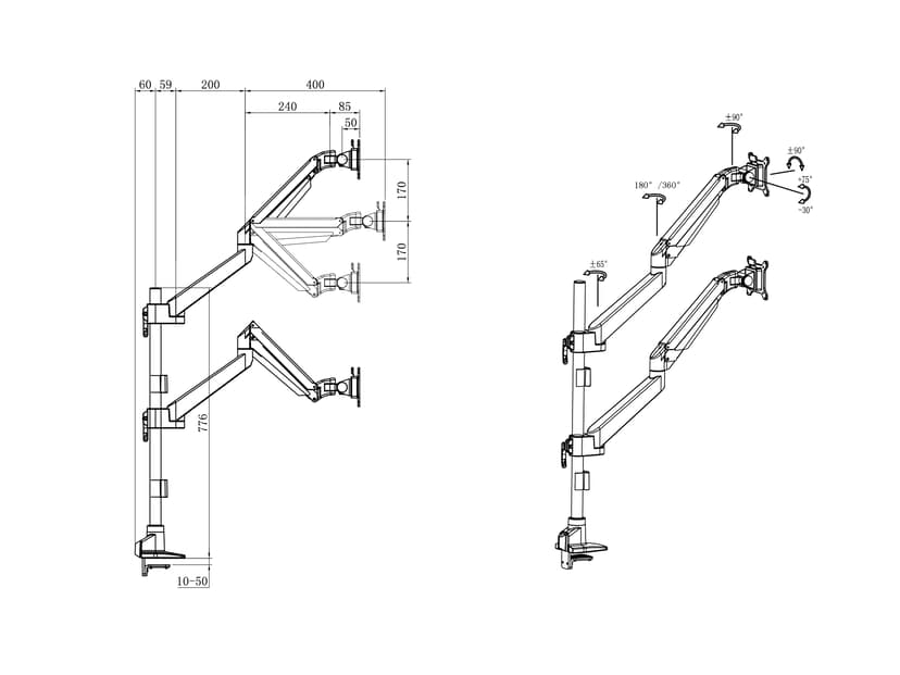 Multibrackets M VESA Gas Lift Arm Basic Pole Dual Stacked Pole