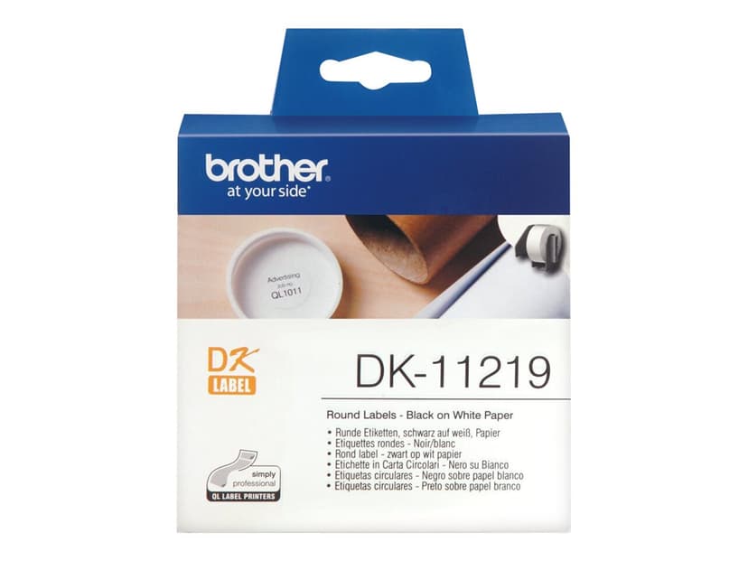 Brother Runda Etiketter Papper 12mm Svart/Vit