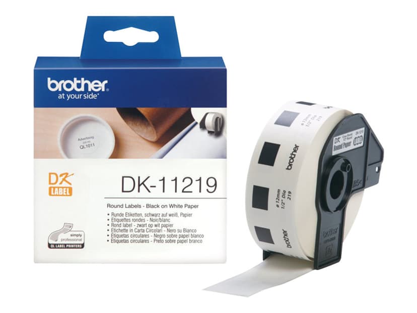 Brother Runda Etiketter Papper 12mm Svart/Vit