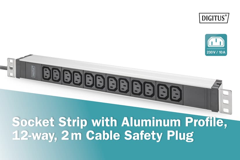 Digitus Strömuttag Med Aluminiumprofil 12xC13 16A 2m Kabel CEE 7/7