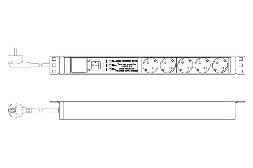 Digitus Strömuttag Med Aluminiumprofil Switch 5xCEE 7/3 16A 2m Kabel CEE 7/7