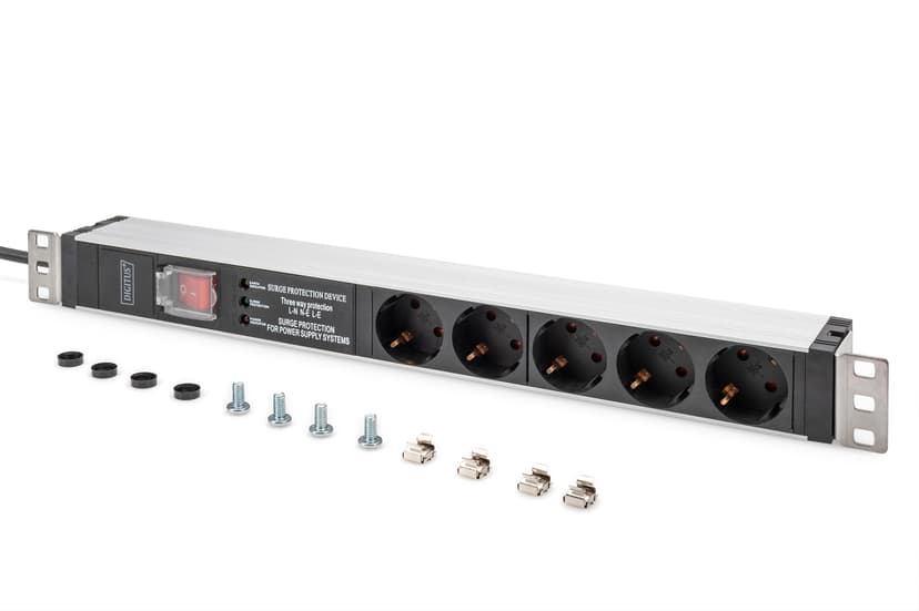 Digitus Strömuttag Med Aluminiumprofil Switch 5xCEE 7/3 16A 2m Kabel CEE 7/7