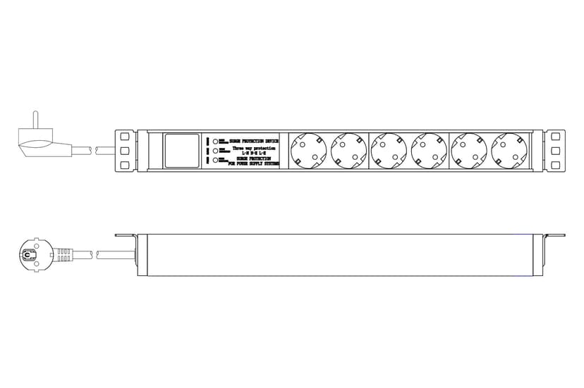 Digitus Strömuttag Med Aluminiumprofil 6xCEE 7/3 16A 2m Kabel CEE 7/7