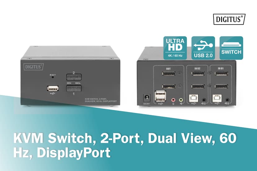 Digitus KVM Switch 2-Portar Dual Display 4K DisplayPort