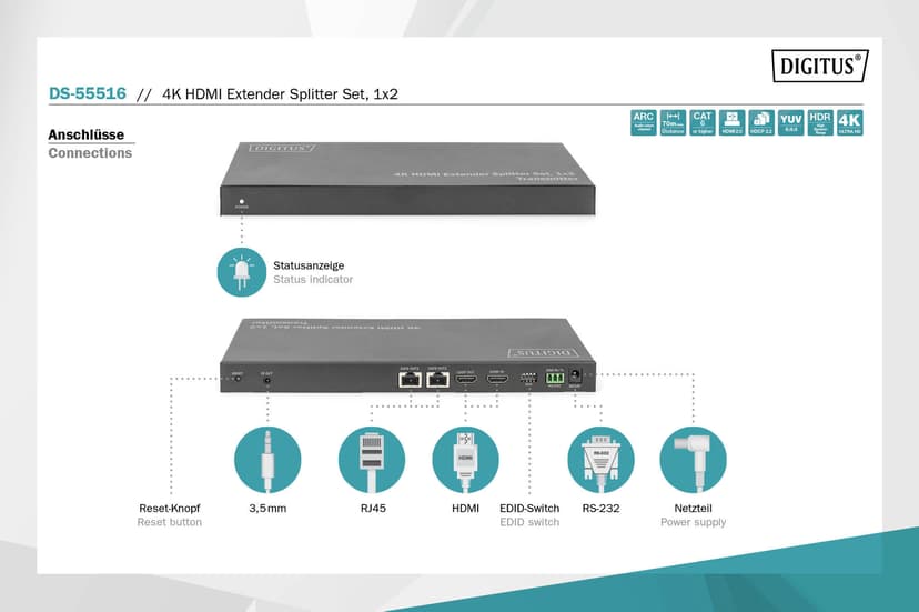 Digitus 4K HDMI Extender/Splitter Set 1x2
