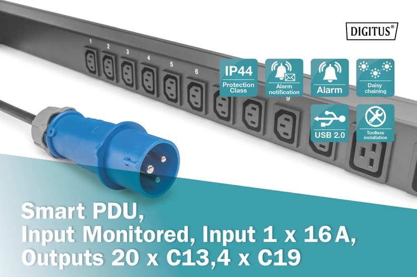 Digitus Smart PDU Input Monitored In 1x16 A Out 20xC13/4xC19