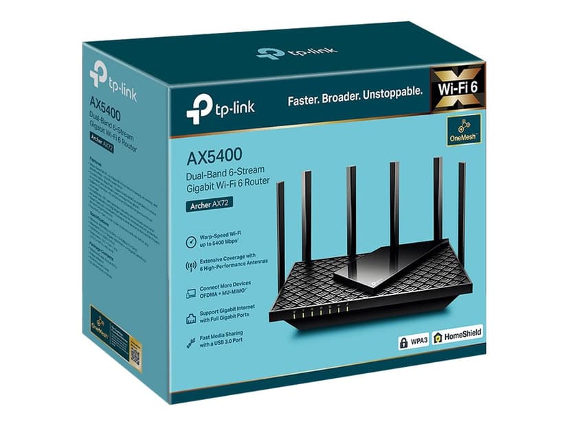 TP-Link Archer AX72 draadloze router Gigabit Ethernet Dual-band (2.4 GHz / 5 GHz) Zwart
