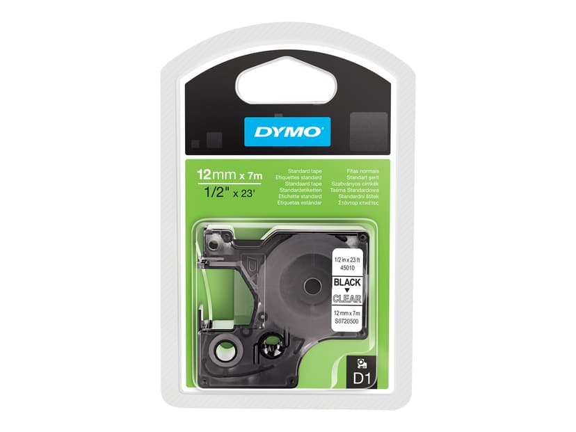 Dymo Tape D1 12mm Musta/Läpinäkyvä