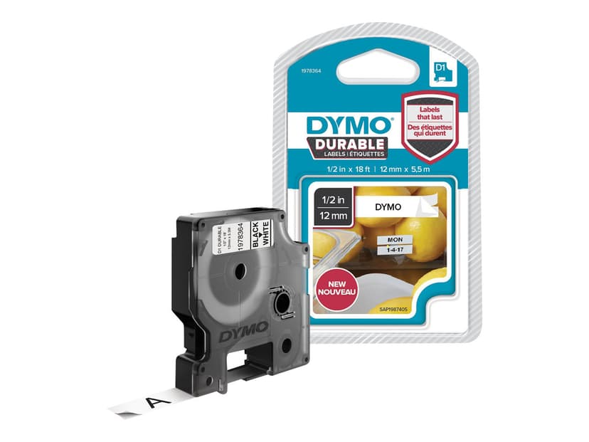 Dymo Tape D1 12mm Zwart/Wit Durable