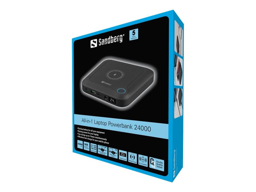 Sandberg All-in1 Laptop Powerbank 24000, 88.8mAh Sort