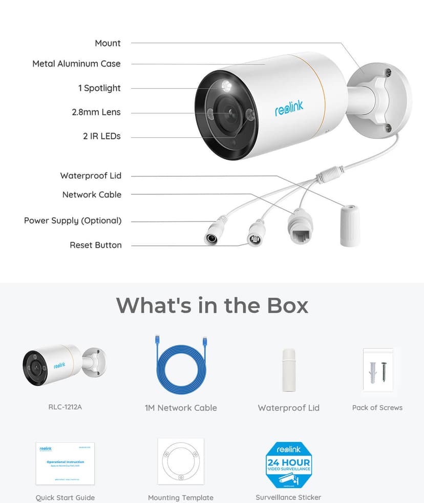 Reolink Rlc-1212a Bullet Ip Security Camera, Power Over Ethe