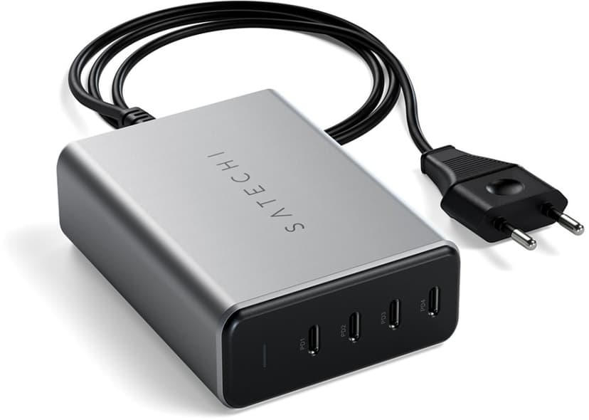 Satechi 165 W:n USB-C 4-porttinen PD Gan Charger -laturi Harmaa, Musta