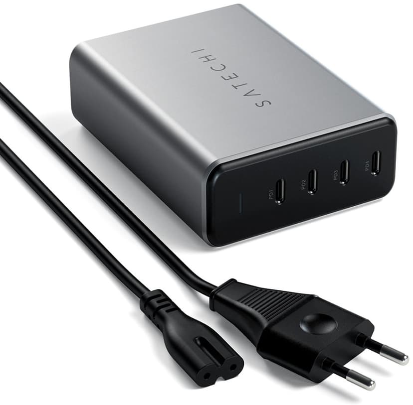 Satechi 165 W:n USB-C 4-porttinen PD Gan Charger -laturi Harmaa, Musta
