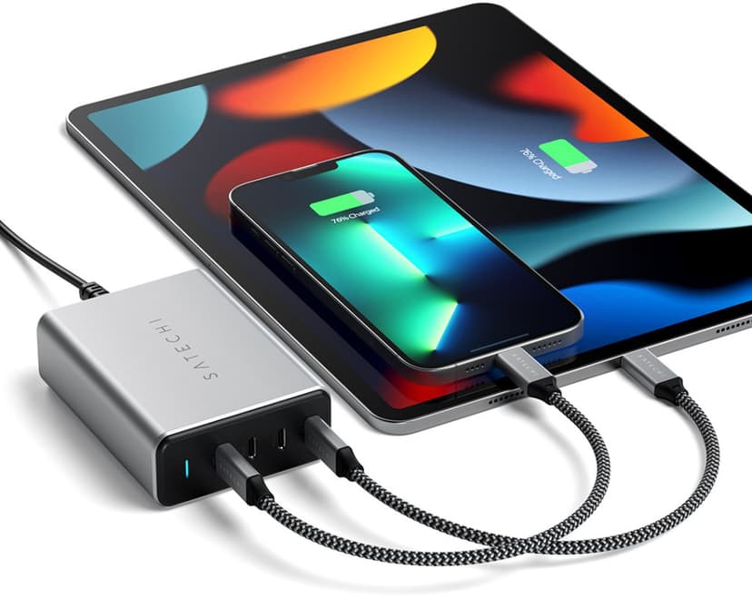 Satechi 165 W:n USB-C 4-porttinen PD Gan Charger -laturi Harmaa, Musta