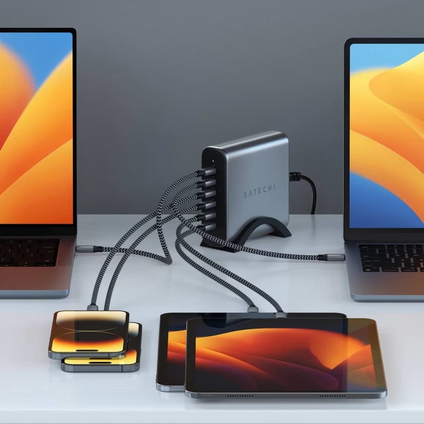 Satechi 200W USB-C 6-port GaN charger Harmaa